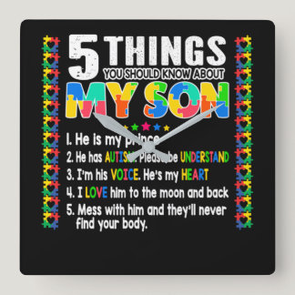 Autism Awareness Support Autism Son Kids Square Wall Clock