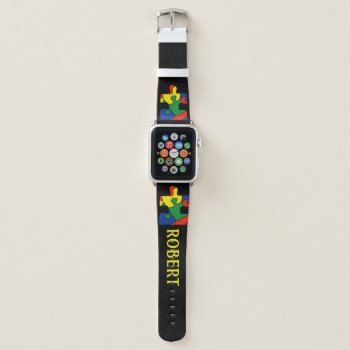 Autism Awareness Support Puzzle Piece Add Name Apple Watch Band by Frasure_Studios at Zazzle