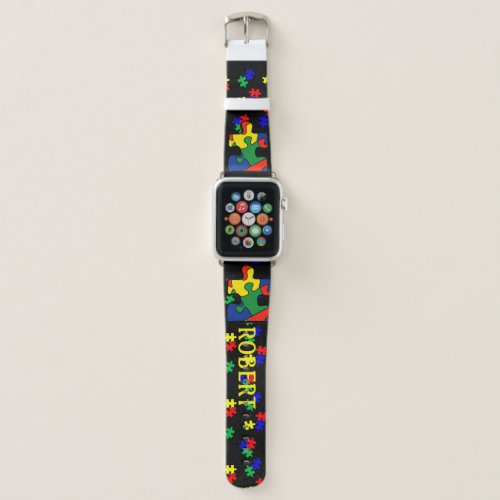 Autism Awareness Support Puzzle Piece Add NAME Apple Watch Band