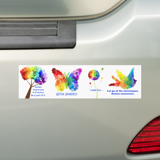 Autism Awareness Support Rainbow Puzzle Designs Bumper Sticker (On Car)