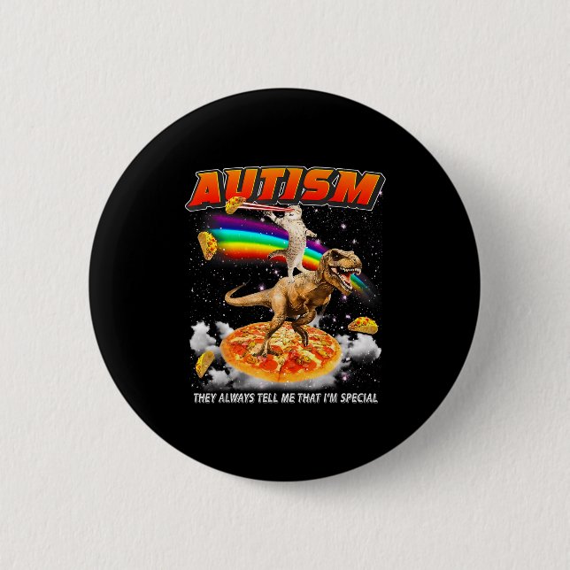 Autism Awareness T-rex Cat Meme Neurodiversity Pri Button (Front)