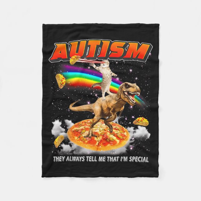 Autism Awareness T-rex Cat Meme Neurodiversity Pri Fleece Blanket (Front)