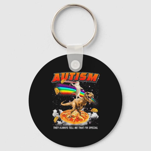 Autism Awareness T-rex Cat Meme Neurodiversity Pri Keychain (Front)