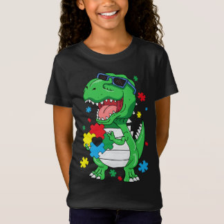 Autism Awareness T Rex Dinosaur Puzzle Piece Kids T-Shirt