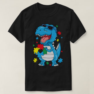 Autism Awareness T Rex Dinosaur Puzzle Piece Kids  T-Shirt