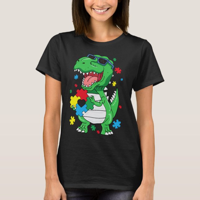  Autism Awareness T Rex Dinosaur Puzzle Piece Kids T-Shirt (Front)