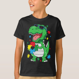 Autism Awareness T Rex Dinosaur Puzzle Piece Kids T-Shirt