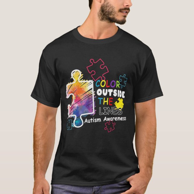 Autism Awareness T shirt Colour outside the line T (Front)
