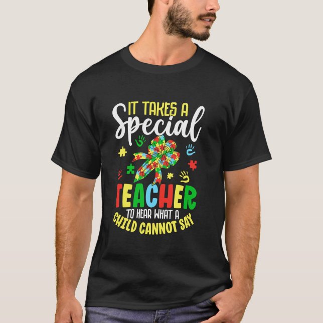 Autism Awareness Teacher Coquette Bow Special Teac T-Shirt (Front)
