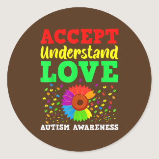 Autism Awareness Teacher Cute Teach Accept Classic Round Sticker