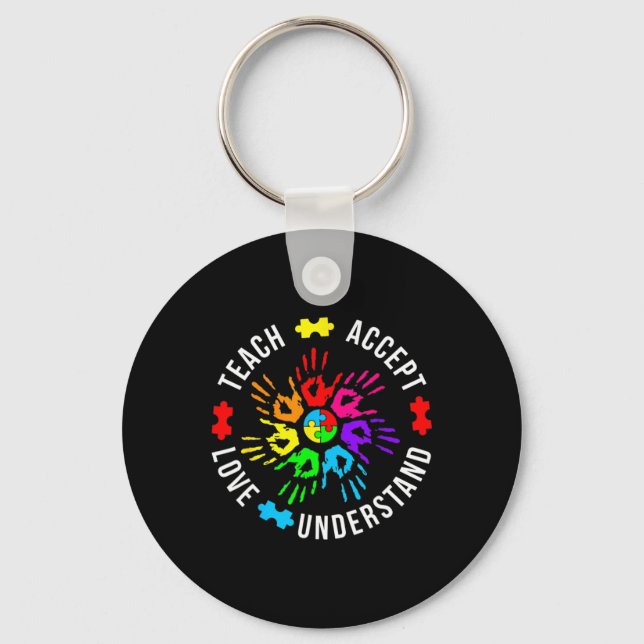 Autism Awareness Teacher Puzzle Teach Accept Under Keychain (Front)