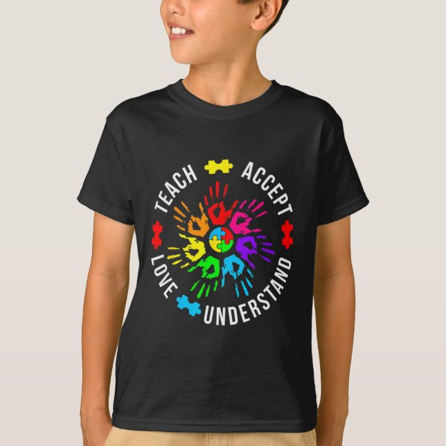 Autism Awareness Teacher Puzzle Teach Accept Under T-Shirt (Front)