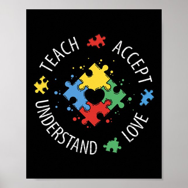 Autism Awareness Teacher Teach Accept Understand L Poster (Front)