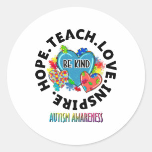 Autism Awareness Teacher Teach Hope Love Inspire M Classic Round Sticker