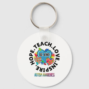 Autism Awareness Teacher Teach Hope Love Inspire M Keychain