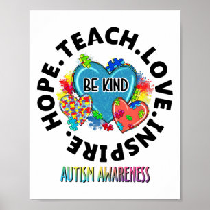 Autism Awareness Teacher Teach Hope Love Inspire M Poster