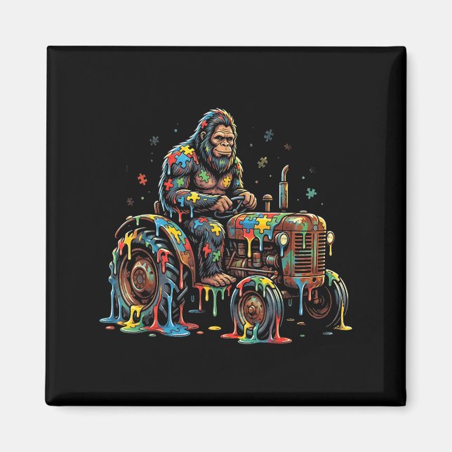 Autism awareness tractor puzzle autistic bigfoot magnet (Front)