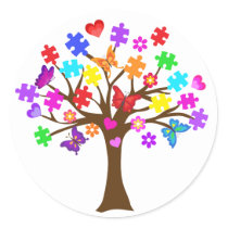 Autism Awareness Tree Classic Round Sticker