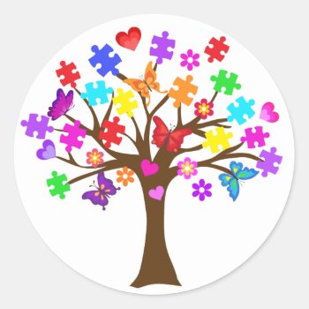 Autism Awareness Tree Classic Round Sticker by AutismSupportShop at Zazzle