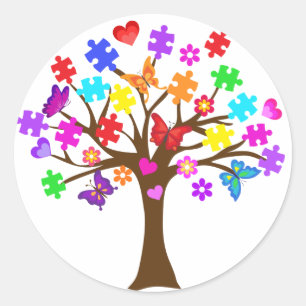 Autism Awareness Tree Classic Round Sticker