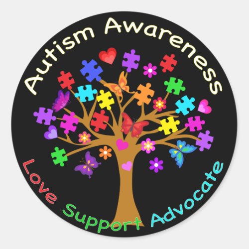 Autism Awareness Tree Classic Round Sticker