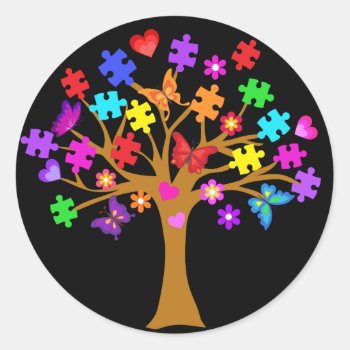 Autism Awareness Tree Classic Round Sticker by AutismSupportShop at Zazzle