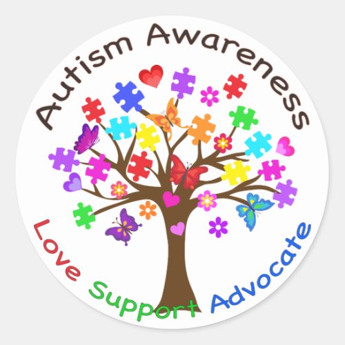 Autism Awareness Tree Classic Round Sticker