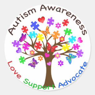 Autism Awareness Tree Classic Round Sticker