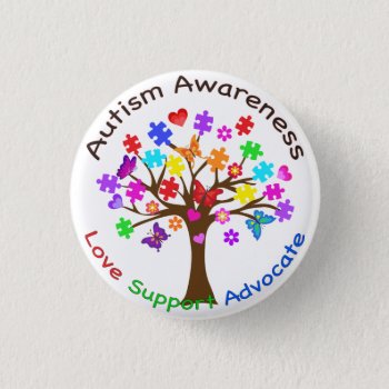 Autism Awareness Tree Pinback Button by AutismSupportShop at Zazzle