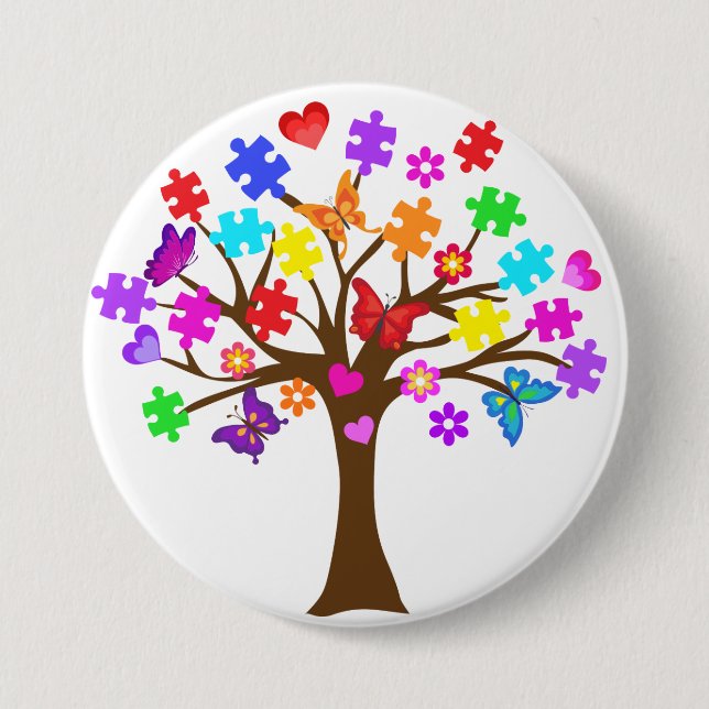 Autism Awareness Tree Pinback Button (Front)
