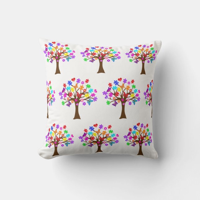 Autism Awareness Tree Throw Pillow (Front)