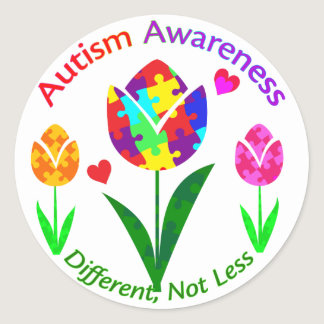 Autism Awareness Tulip Classic Round Sticker