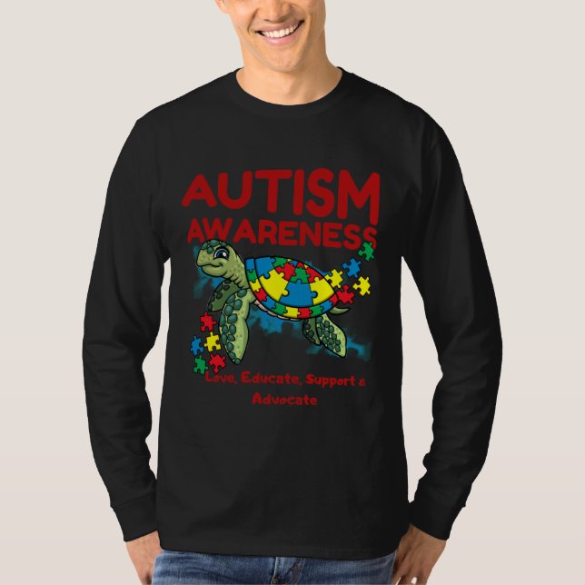 Autism Awareness Turtle Puzzle Mom Kids Teacher Lo T-Shirt (Front)