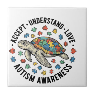 Autism Awareness Turtle Puzzle Vector Design_1 Ceramic Tile