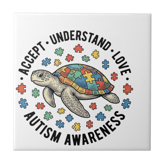 Autism Awareness Turtle Puzzle Vector Design_1 Ceramic Tile (Front)
