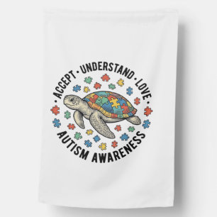 Autism Awareness Turtle Puzzle Vector Design_1 House Flag