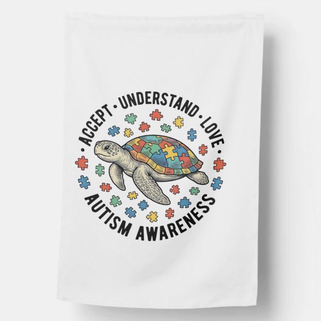 Autism Awareness Turtle Puzzle Vector Design_1 House Flag (Front)