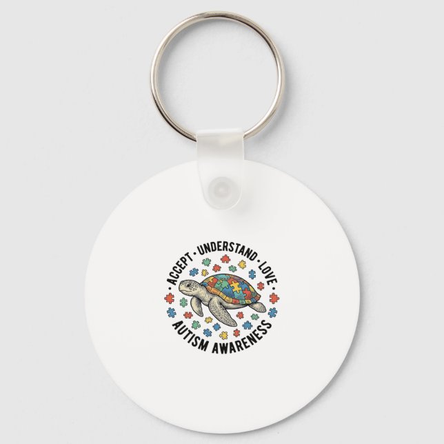 Autism Awareness Turtle Puzzle Vector Design_1 Keychain (Front)
