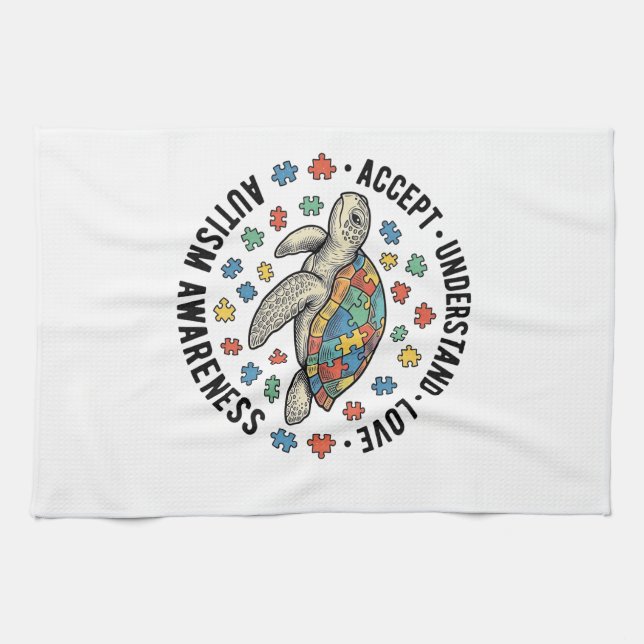Autism Awareness Turtle Puzzle Vector Design_1 Kitchen Towel (Horizontal)