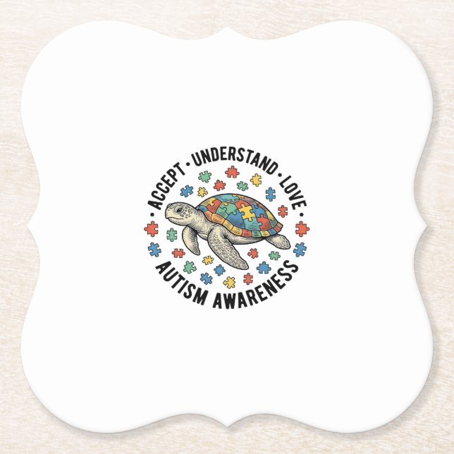 Autism Awareness Turtle Puzzle Vector Design_1 Paper Coaster (Front)