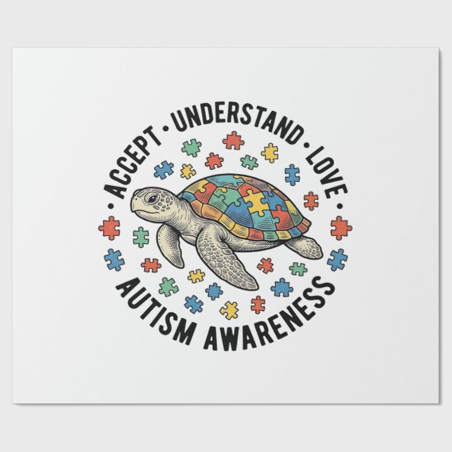 Autism Awareness Turtle Puzzle Vector Design_1 Wrapping Paper (Flat)