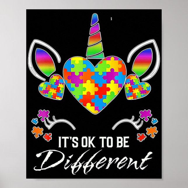 Autism Awareness Unicorn Mask It's Ok To Be Differ Poster (Front)