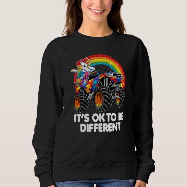 Autism Awareness Unicorn Monster Truck For Girls K Sweatshirt (Front)