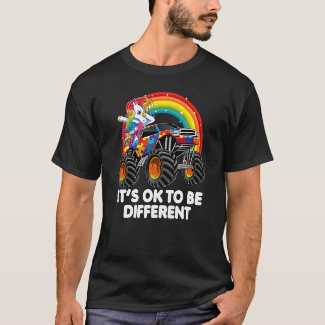 Autism Awareness Unicorn Monster Truck For Girls K T-Shirt (Front)