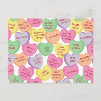 Autism Awareness Valentine Heart Candy Sayings Holiday Postcard