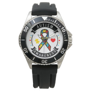 Autism Awareness Vintage Black Leather Strap Watch