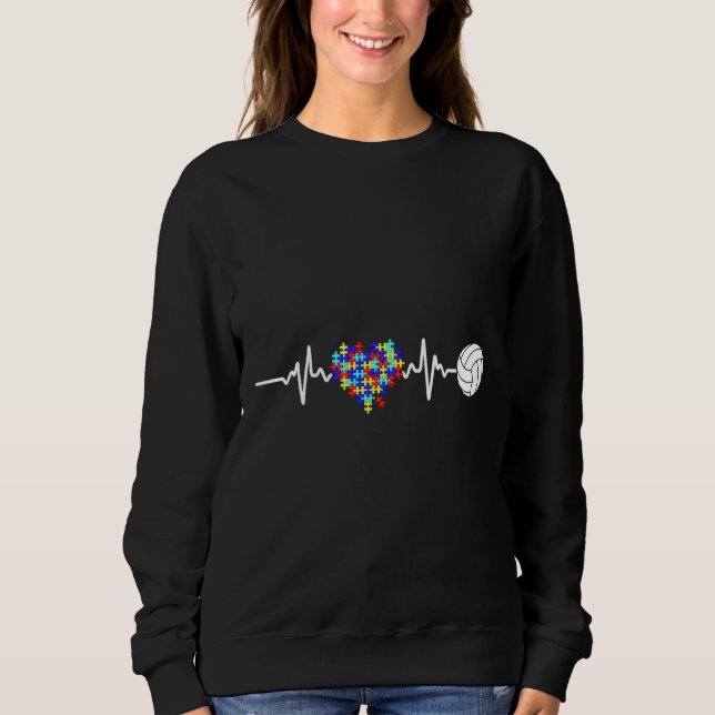 Autism Awareness Volleyball Puzzle Heartbeat Sport Sweatshirt (Front)