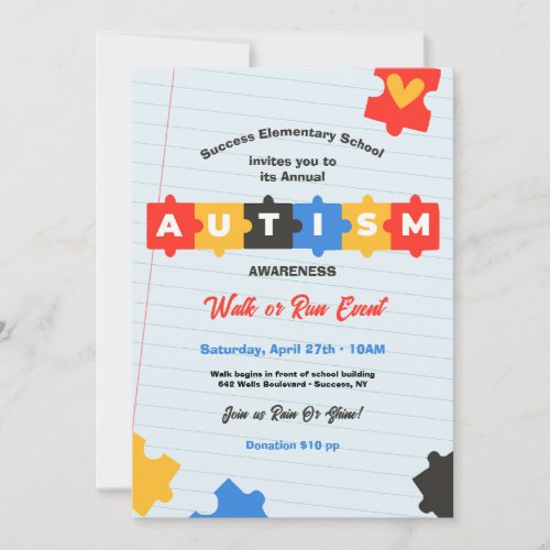 Autism Awareness Walk Invitation