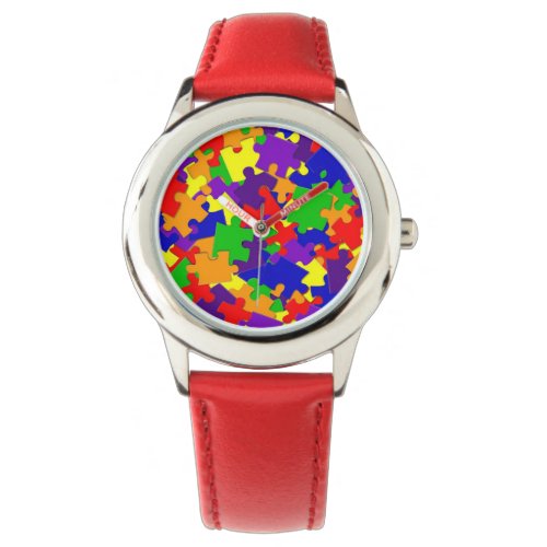 Autism Awareness watch with Rainbow Puzzle Pieces