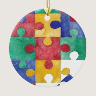 Autism Awareness watercolor puzzle Ceramic Ornament